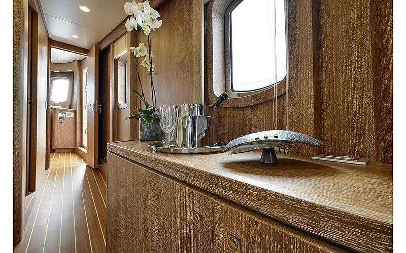 a kitchen with a sink and cabinets aboard BULLY Yacht for Sale