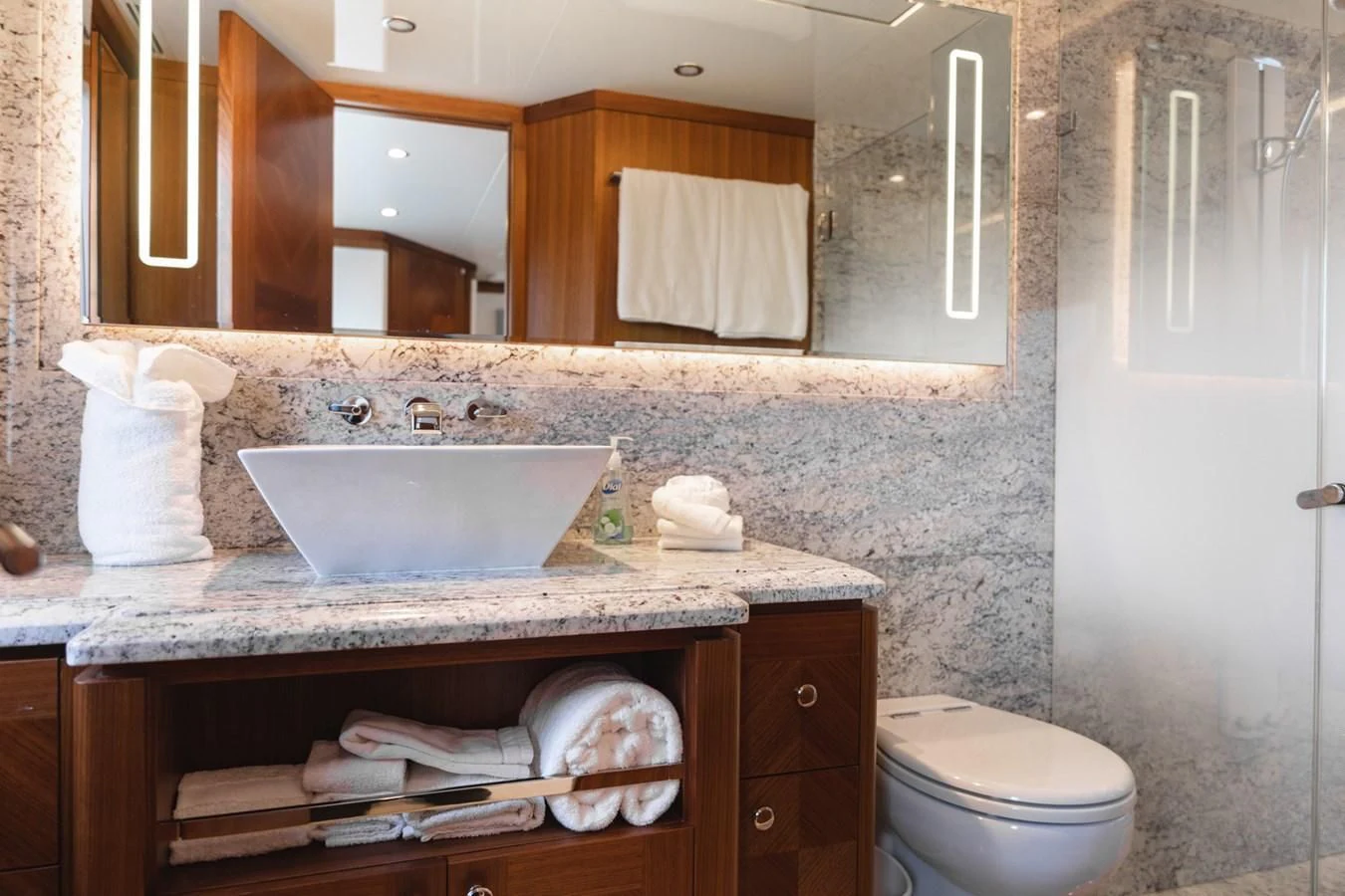 a bathroom with a sink and toilet aboard OCEAN ROSE Yacht for Sale