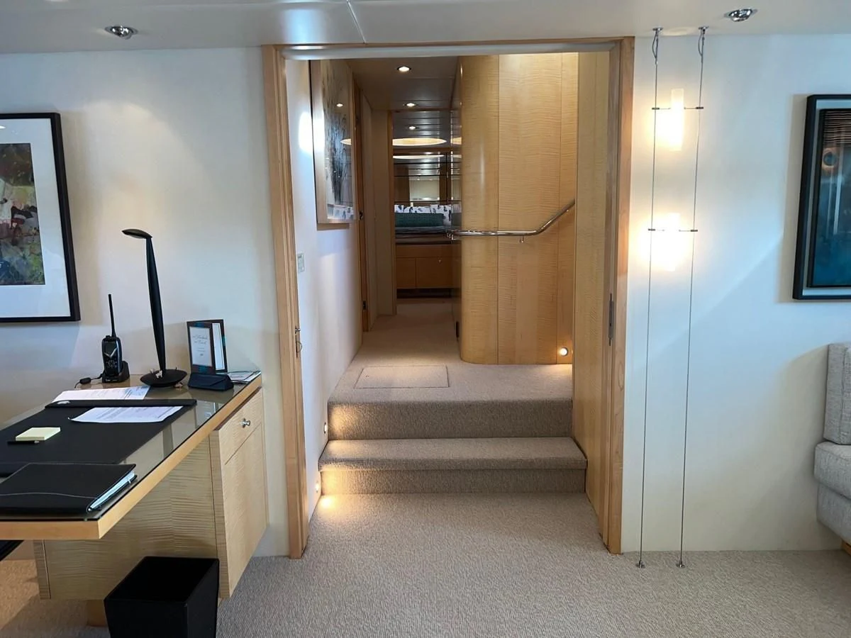 a room with a desk and a laptop aboard OREGON MIST Yacht for Sale