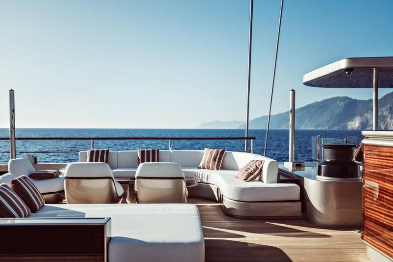 a room with a table and chairs on it aboard ARTEXPLORER Yacht for Sale