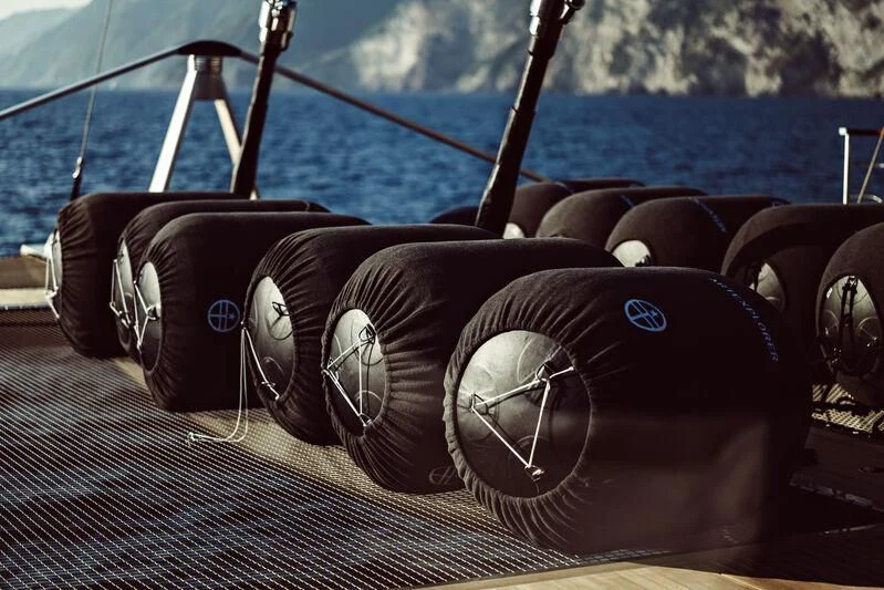 a boat with a large cannon aboard ARTEXPLORER Yacht for Sale