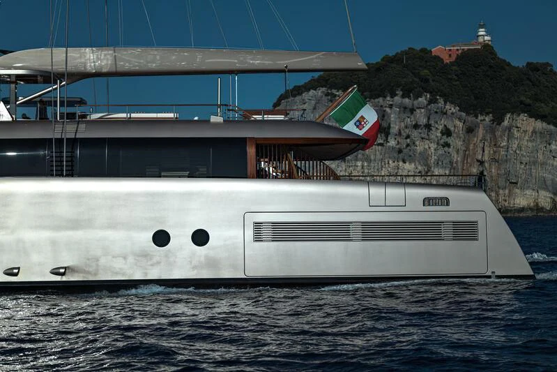 a large white boat in the water aboard ARTEXPLORER Yacht for Sale