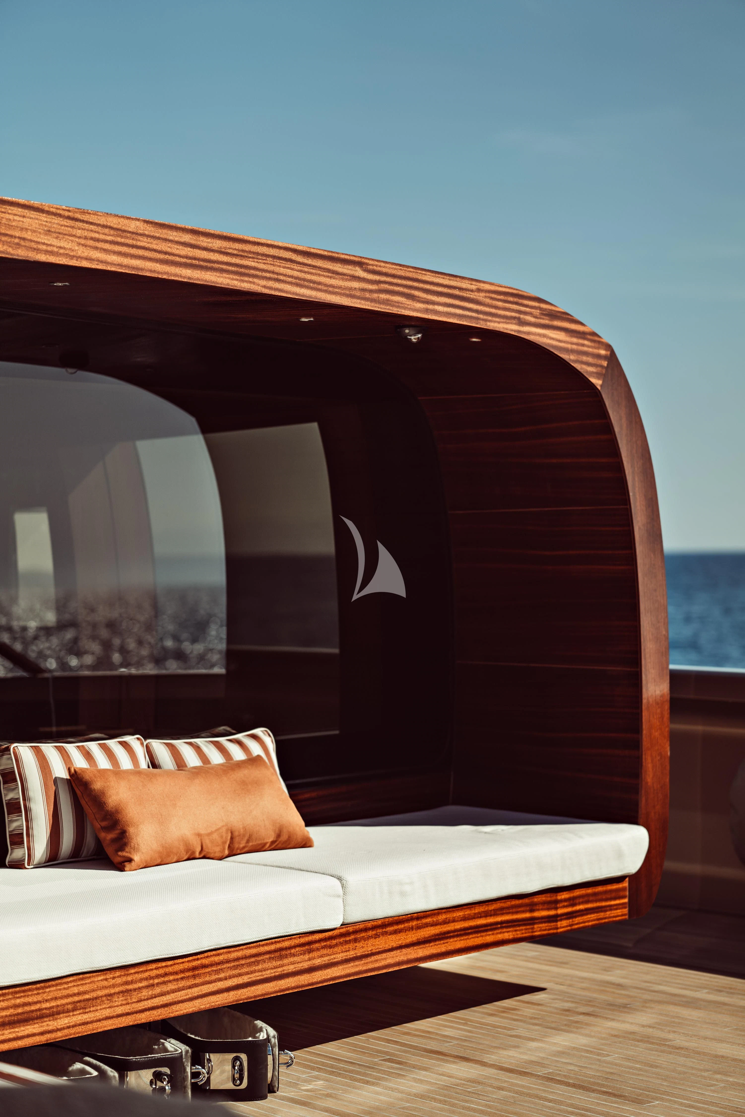 a bed with a painting on the wall aboard ARTEXPLORER Yacht for Sale