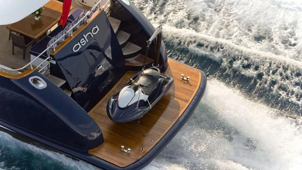 a boat with a motor aboard ASHA Yacht for Sale