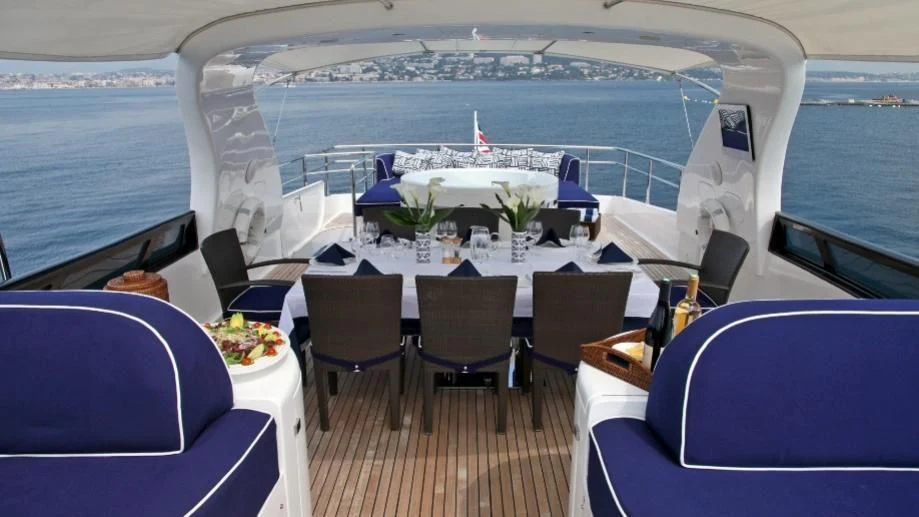 a table on a boat aboard ASHA Yacht for Sale