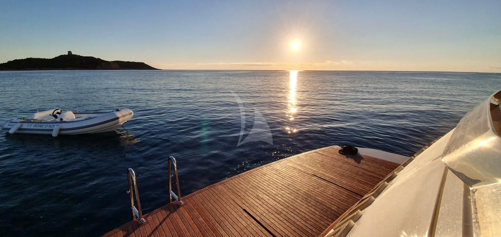 a boat on the water aboard REINE D'AZUR Yacht for Sale