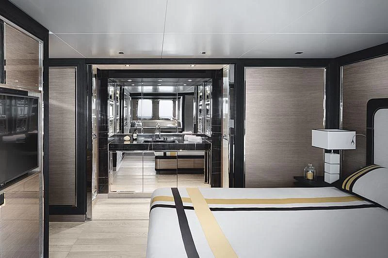a room with a table and chairs aboard REINE D'AZUR Yacht for Sale