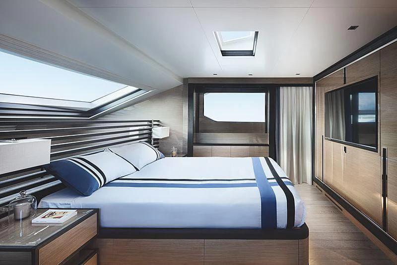 a bed in a room aboard REINE D'AZUR Yacht for Sale