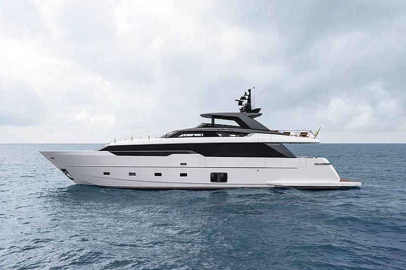 a white yacht in the water aboard REINE D'AZUR Yacht for Sale