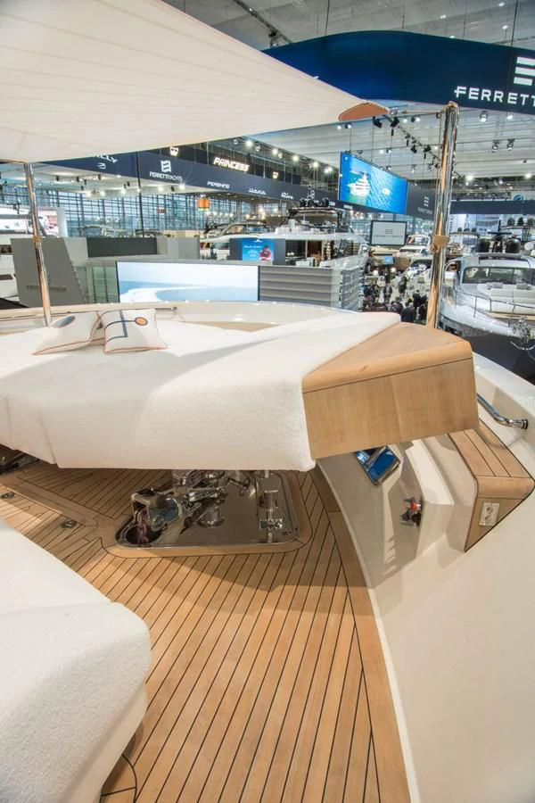 a room with a bed and a table aboard REINE D'AZUR Yacht for Sale