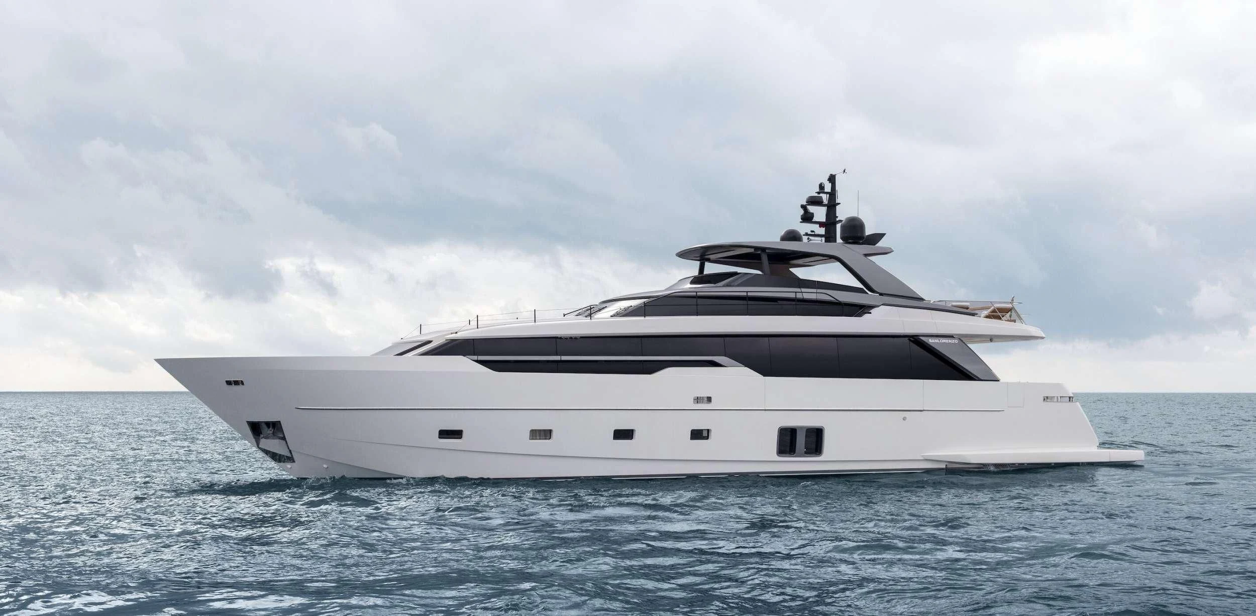 a white yacht in the water aboard REINE D'AZUR Yacht for Sale