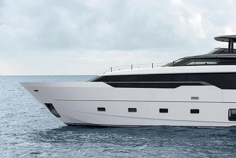 a white yacht in the water aboard REINE D'AZUR Yacht for Sale