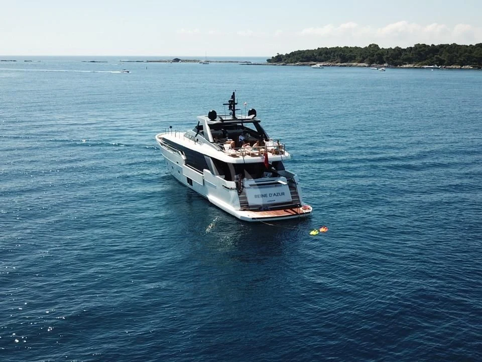 a boat in the water aboard REINE D'AZUR Yacht for Sale