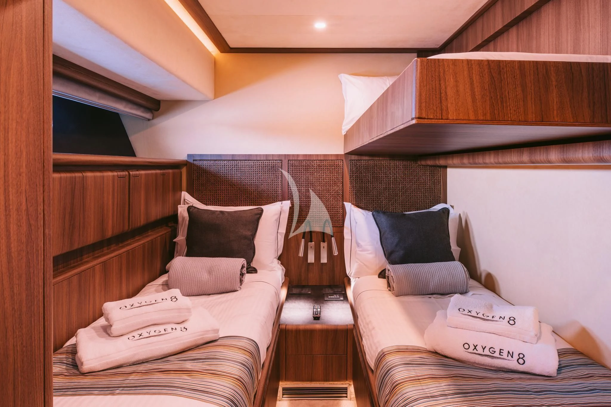 a room with two beds aboard OXYGEN 8 Yacht for Charter