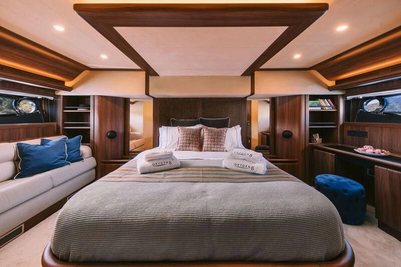 a bed in a room aboard OXYGEN 8 Yacht for Charter