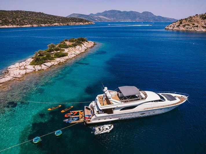 a boat tied to a dock aboard OXYGEN 8 Yacht for Charter