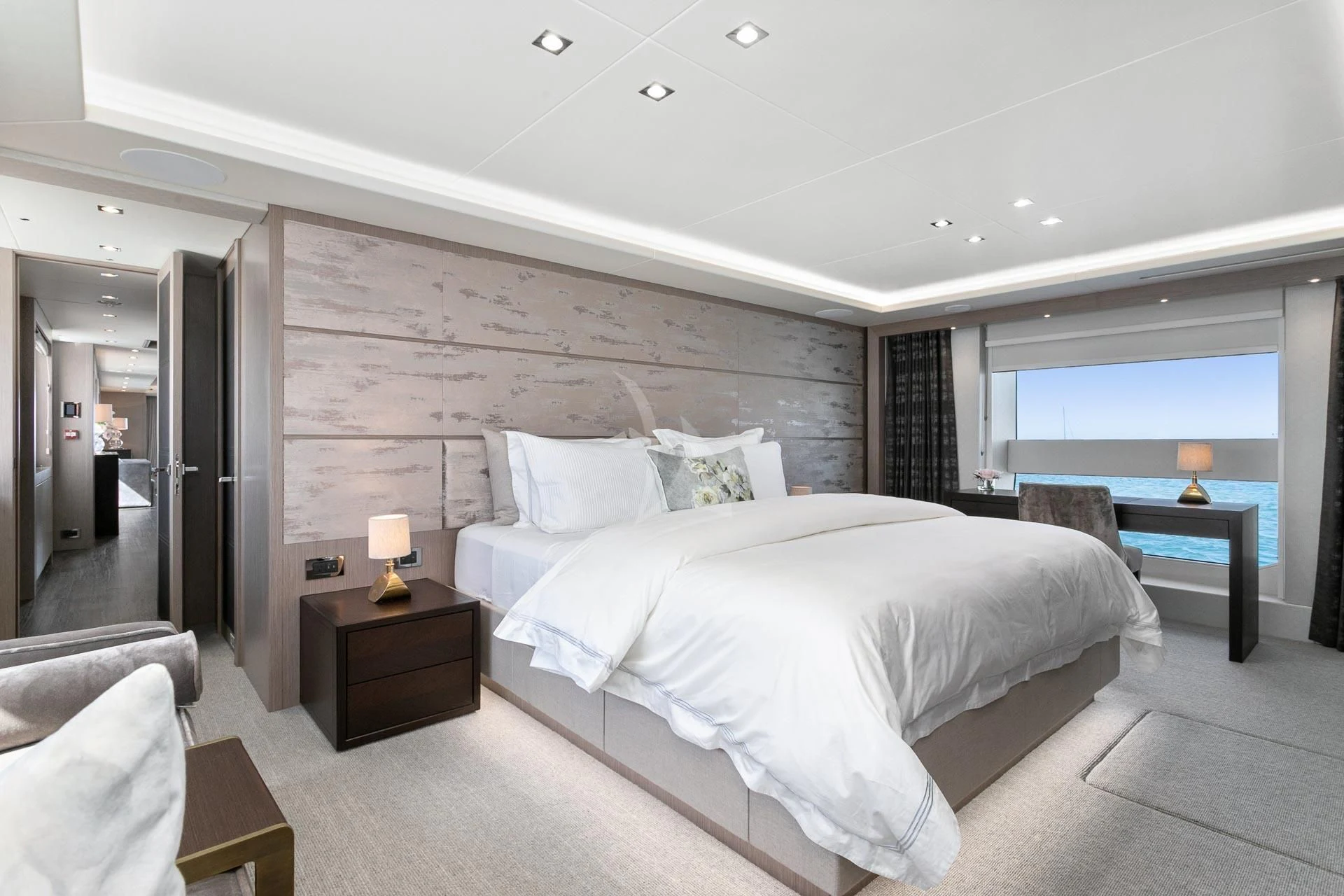 a room with two beds aboard SUNSET Yacht for Sale