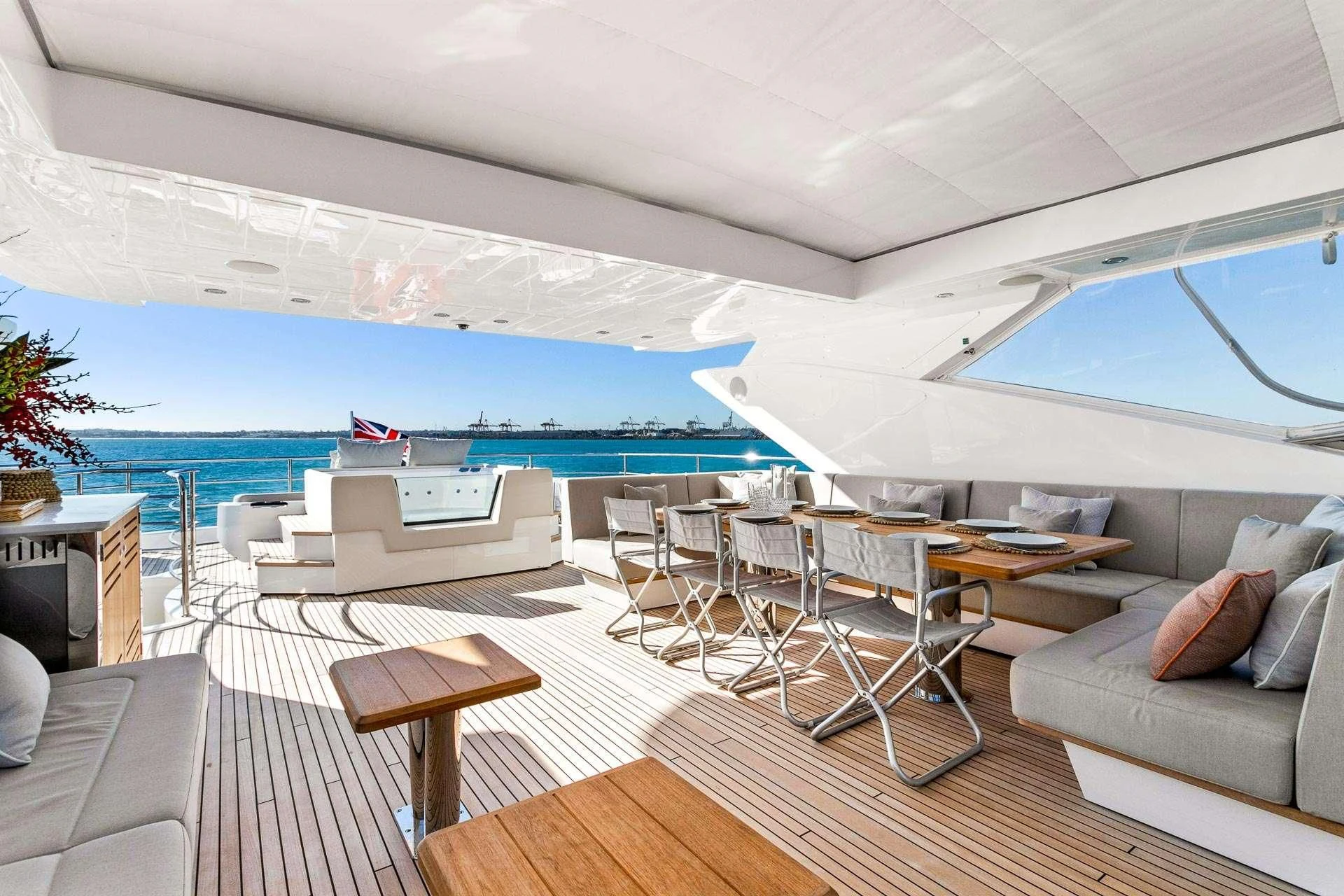 a living room with a large pool aboard SUNSET Yacht for Sale