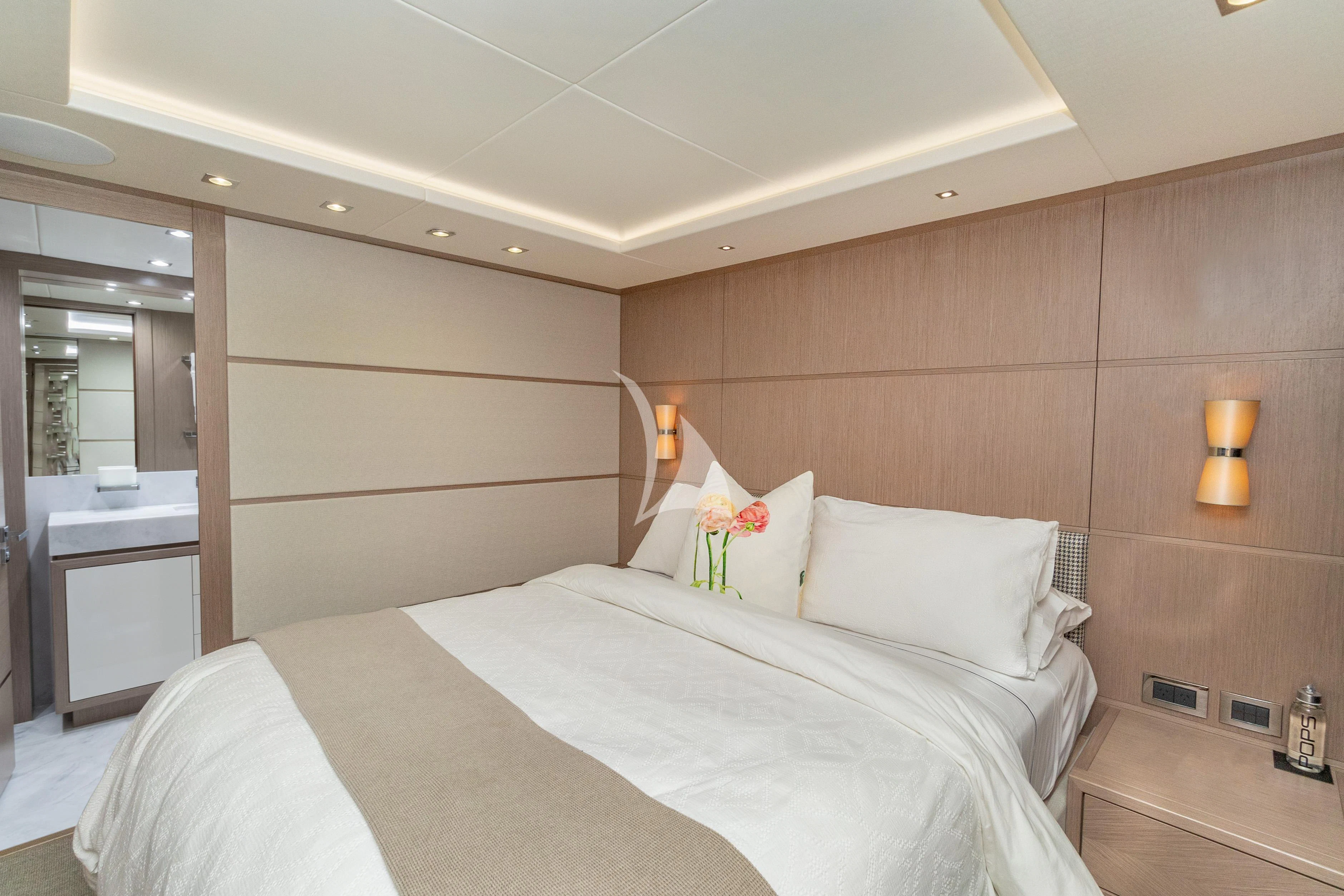 a hotel room with a bed aboard SUNSET Yacht for Sale