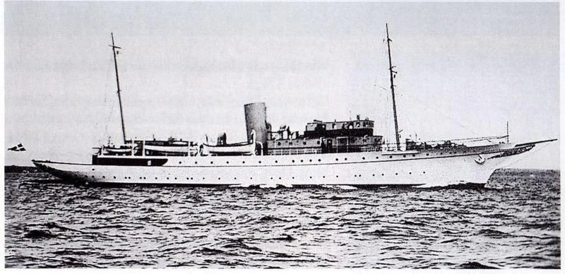 a large ship in the water aboard DANNEBROG Yacht for Sale