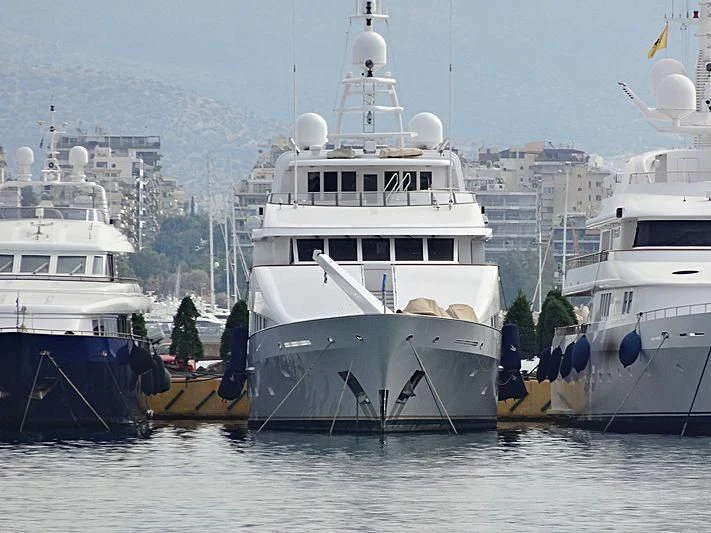 several boats in a harbor aboard PEGASUS Yacht for Charter