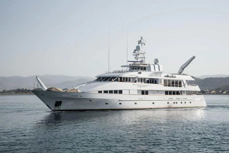 a white boat on the water aboard PEGASUS Yacht for Charter