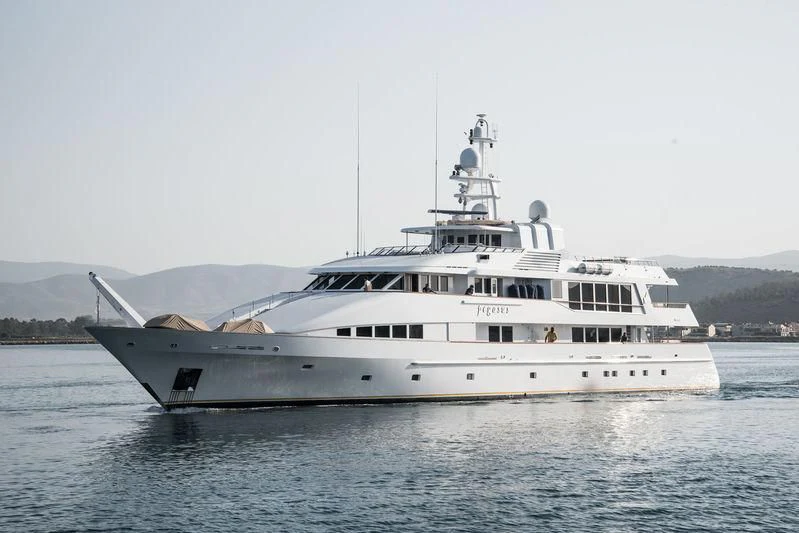 a white boat on water aboard PEGASUS Yacht for Charter