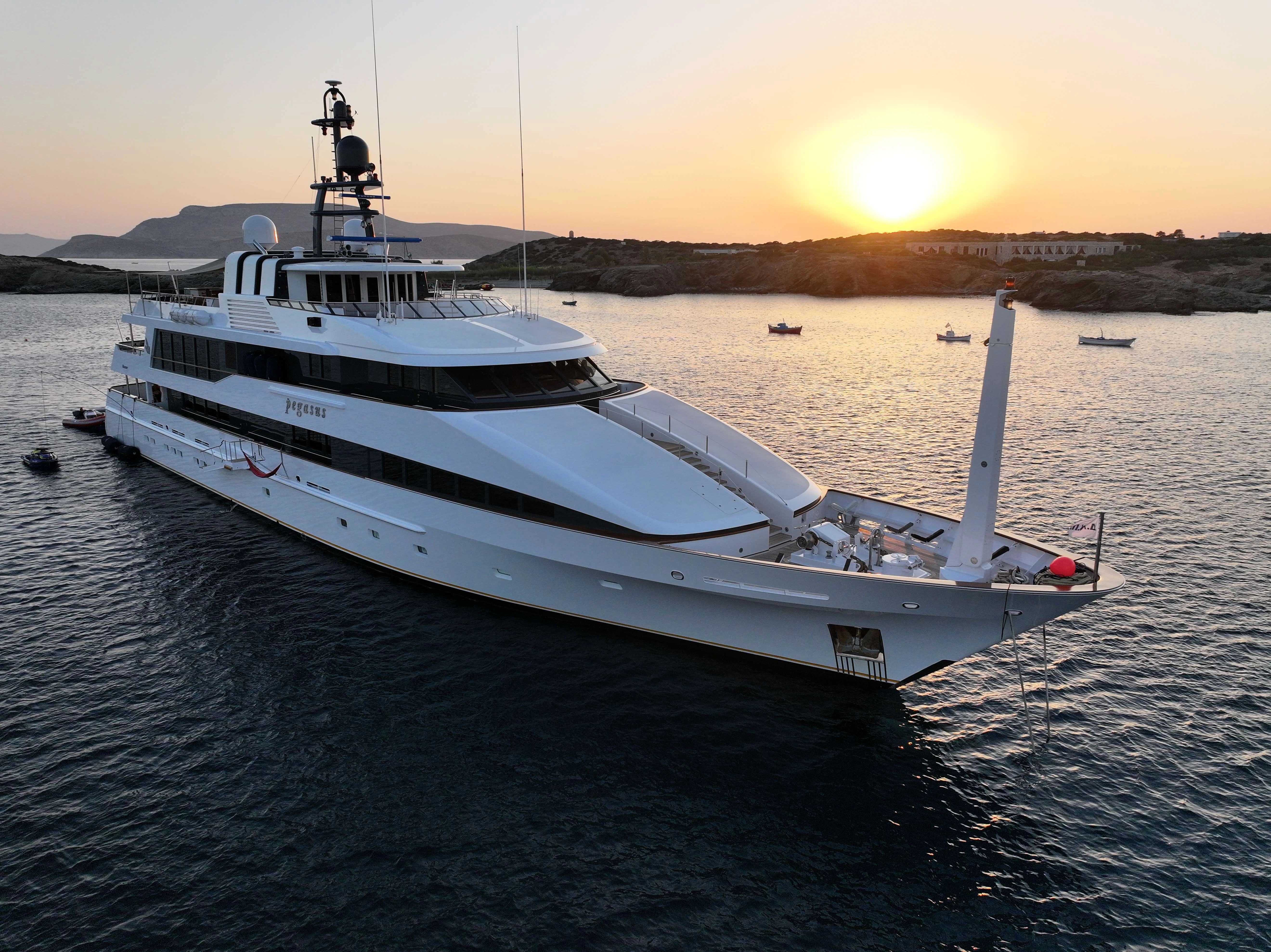 a large white yacht in the water aboard PEGASUS Yacht for Charter