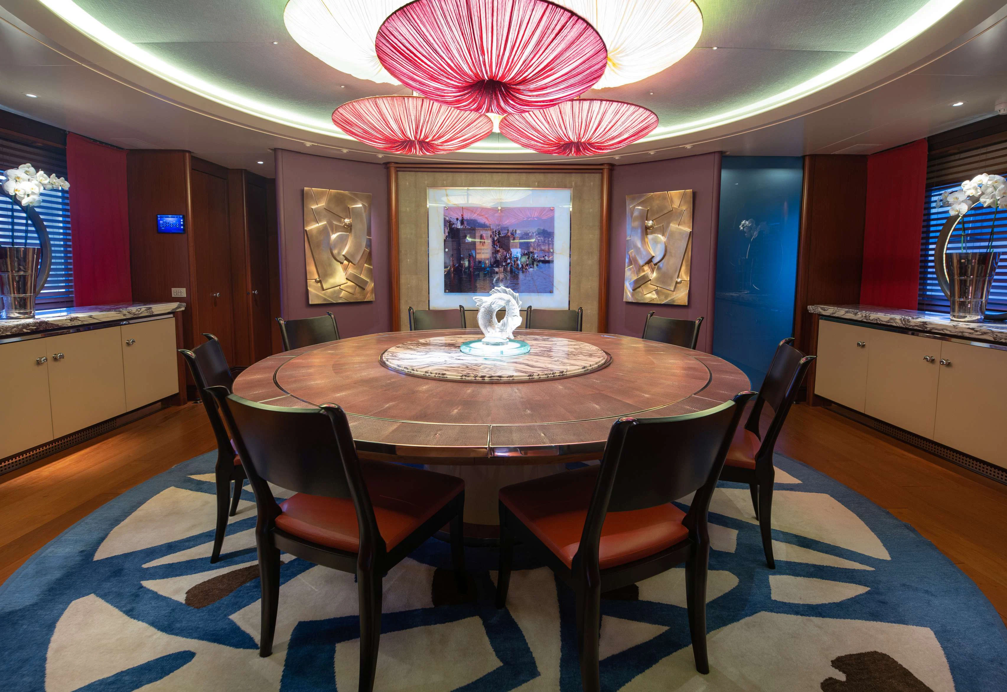 a dining table in a kitchen aboard PEGASUS Yacht for Charter