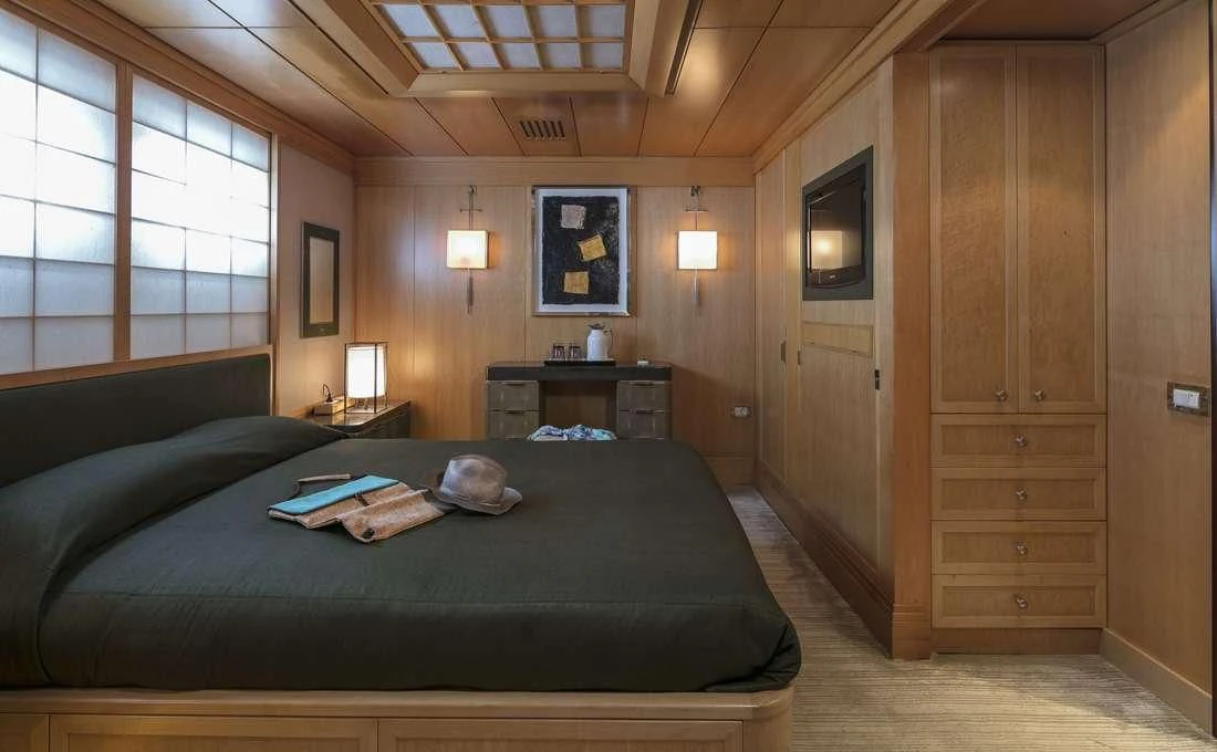 a bed in a room aboard PEGASUS Yacht for Charter