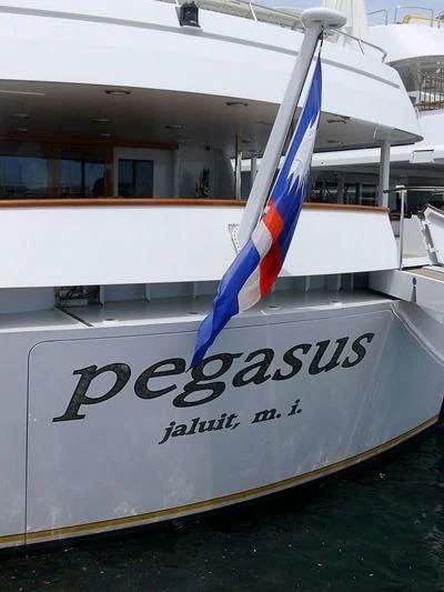 a sign on a boat aboard PEGASUS Yacht for Charter