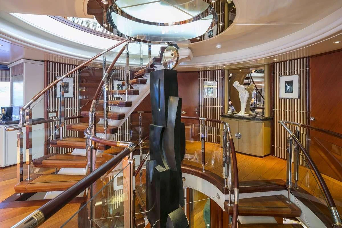 a room with a set of stairs aboard PEGASUS Yacht for Charter