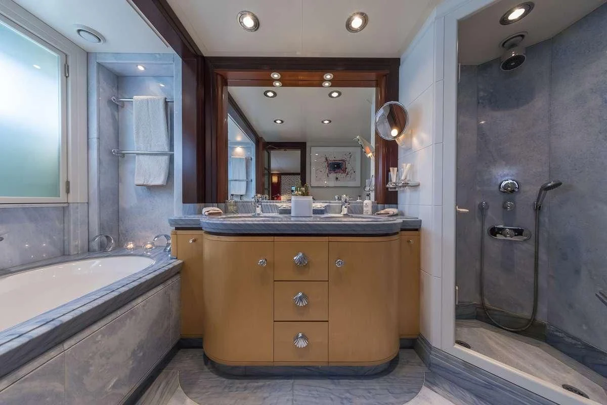 a bathroom with a large tub aboard PEGASUS Yacht for Charter