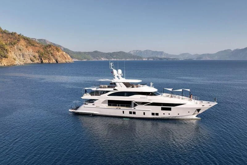 a white yacht in the water aboard ELIZABETH Yacht for Sale