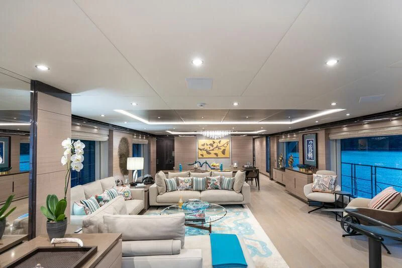 a living room with a large open floor plan aboard ELIZABETH Yacht for Sale