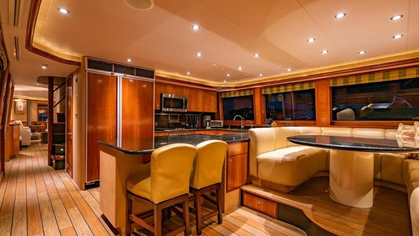 a kitchen and living room aboard SNOWBORED Yacht for Sale