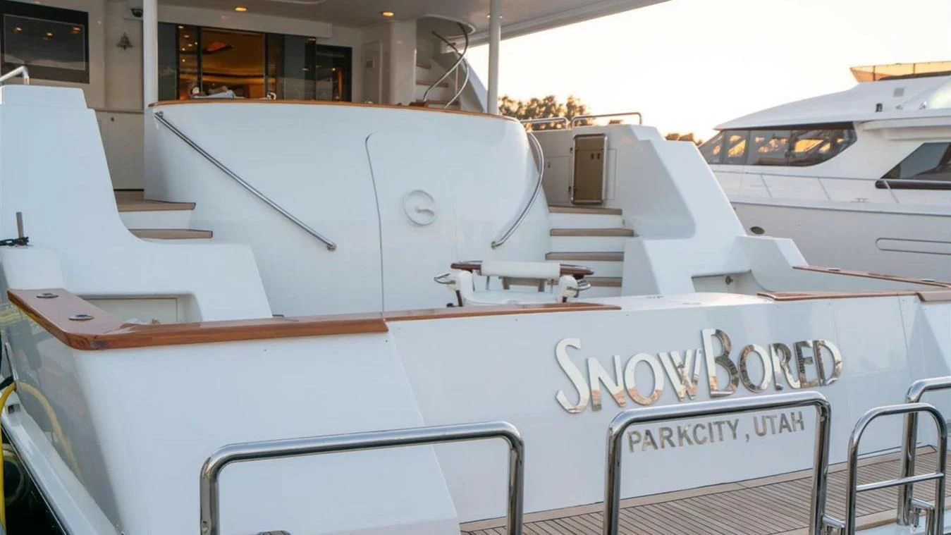 the front of a boat aboard SNOWBORED Yacht for Sale