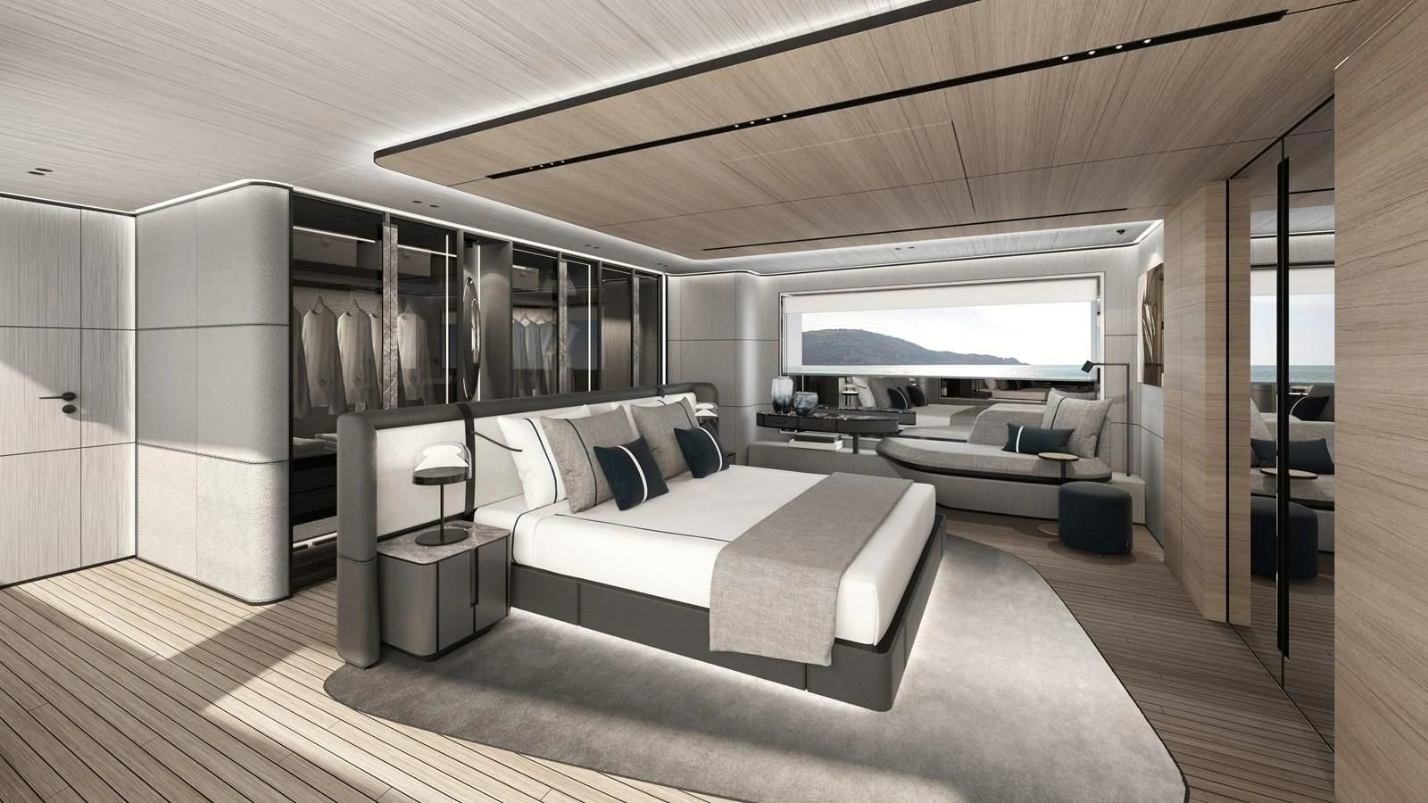 a room with a bed and a couch aboard ISA GT 33 Yacht for Sale