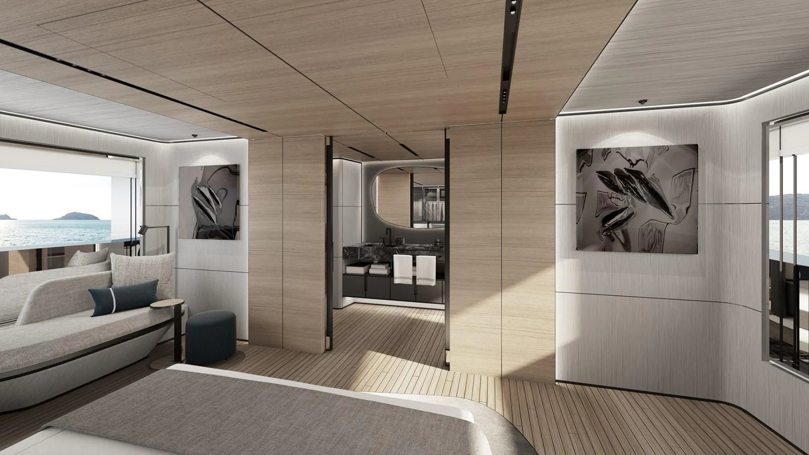 a room with a couch and a table aboard ISA GT 33 Yacht for Sale