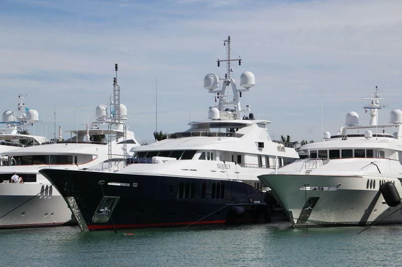 a group of boats in the water aboard RARE FIND Yacht for Charter