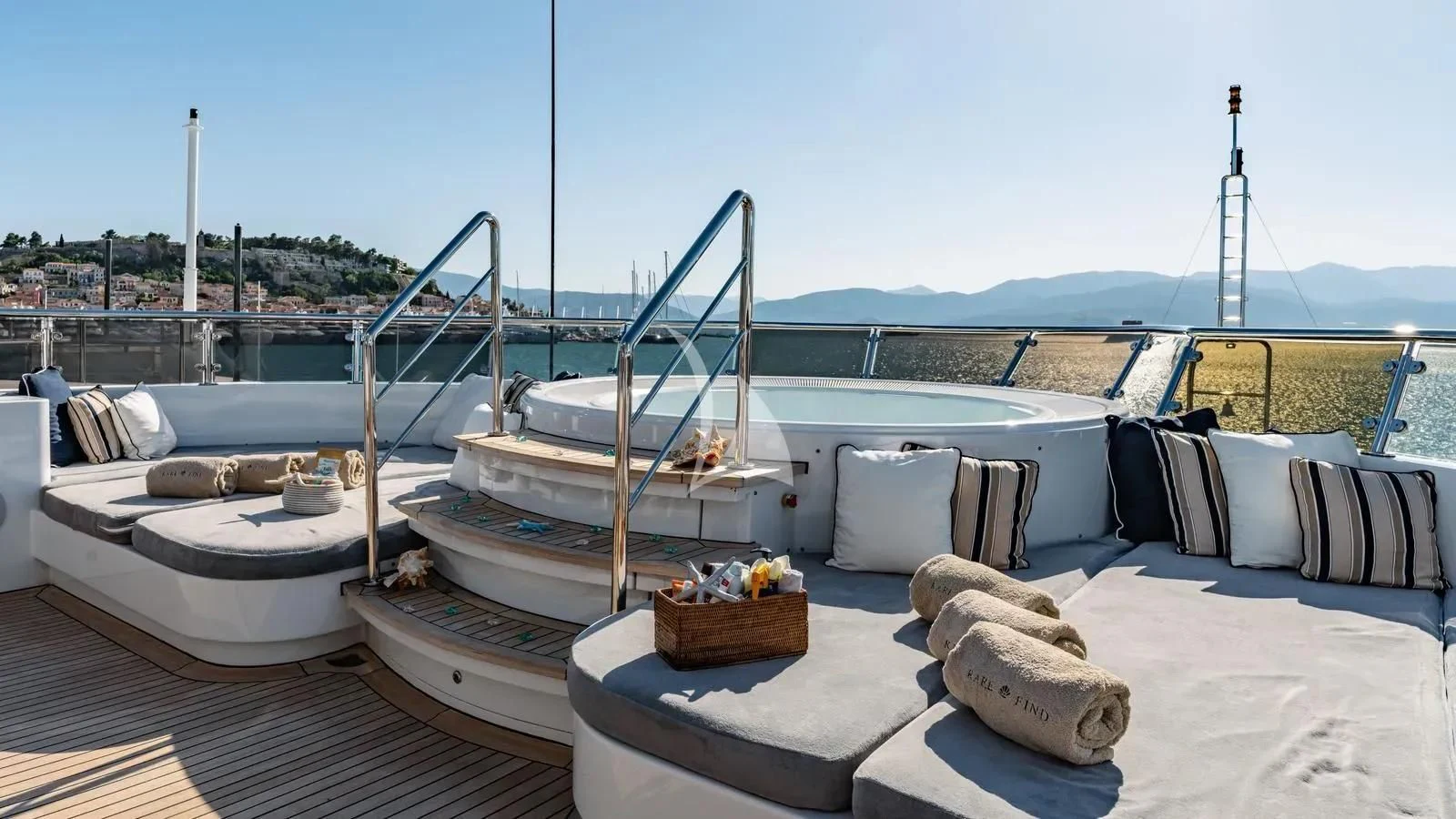 a boat on a deck aboard RARE FIND Yacht for Charter
