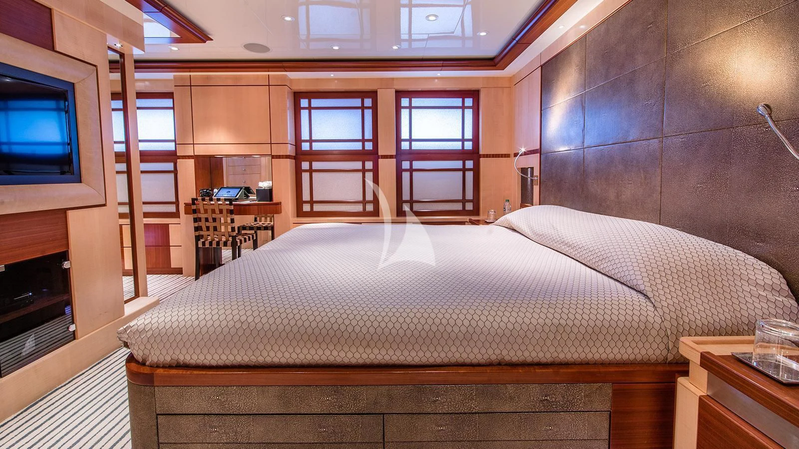 a bed in a room aboard RARE FIND Yacht for Charter