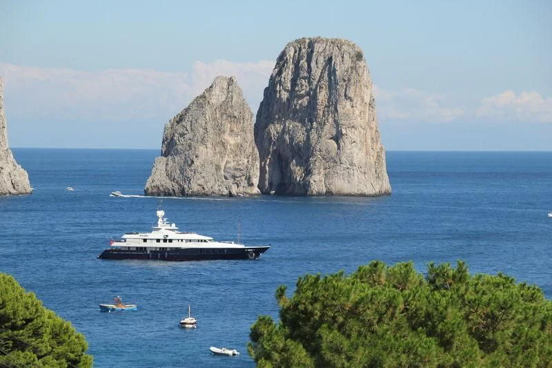 a boat sailing in the sea aboard RARE FIND Yacht for Charter