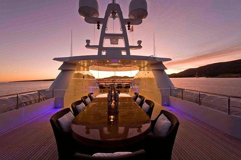 a large ship on a body of water aboard RARE FIND Yacht for Charter