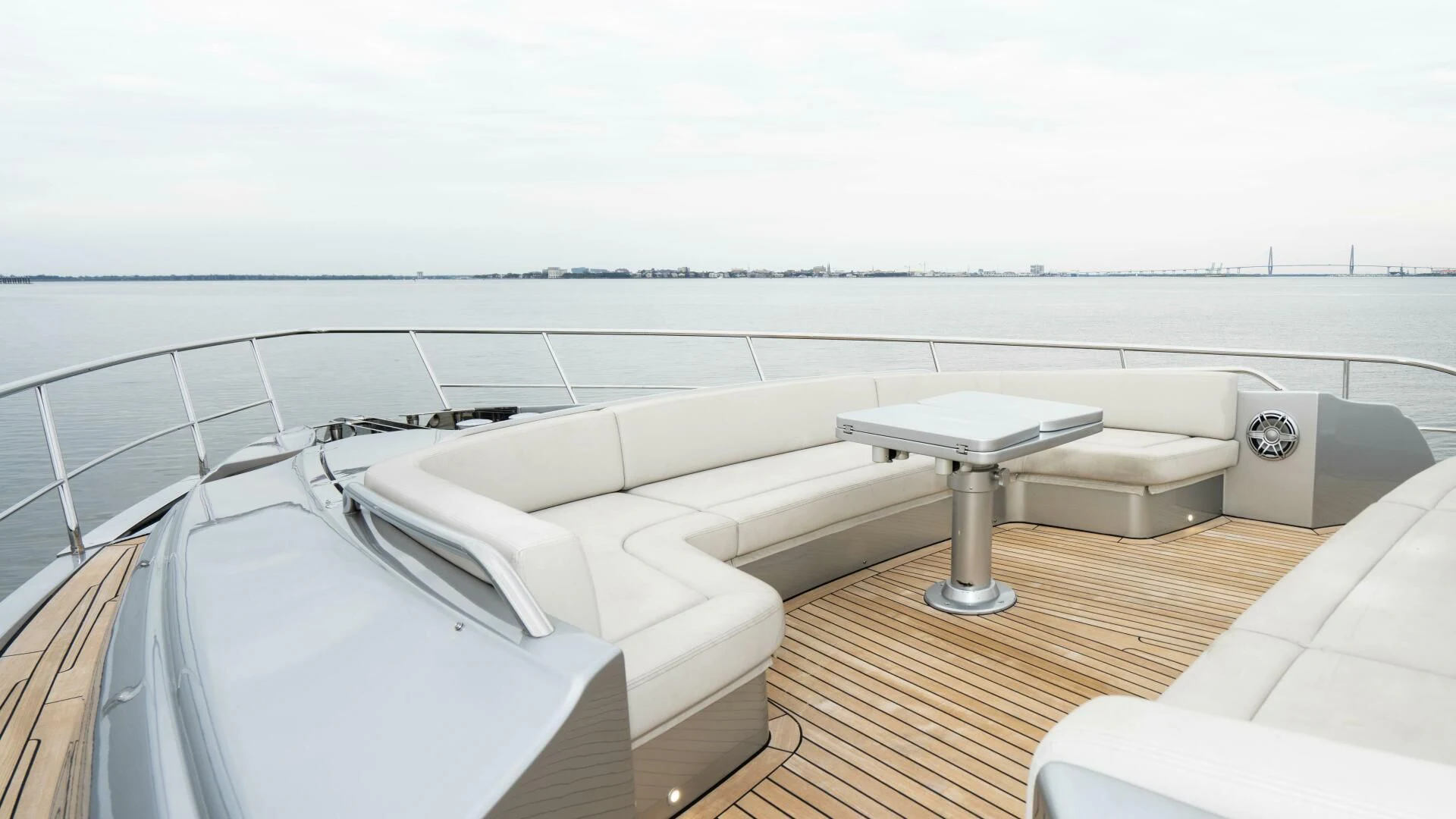 a white couch on a deck aboard STALLION Yacht for Sale