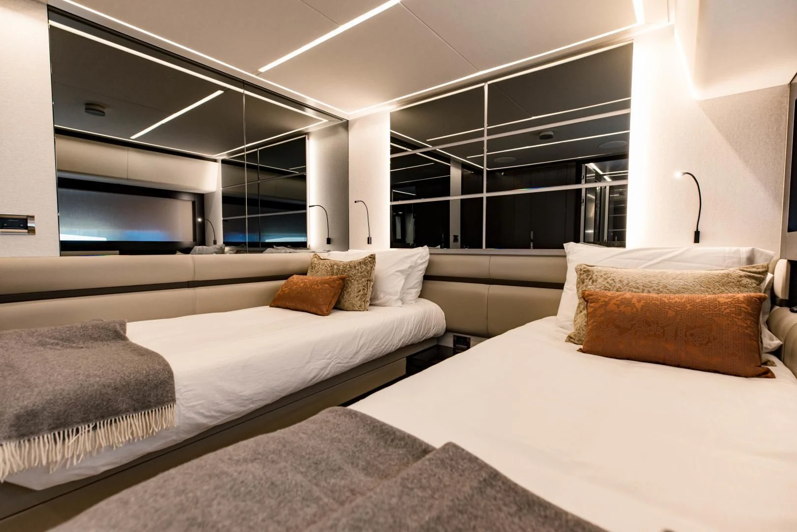 a room with two beds aboard STALLION Yacht for Sale