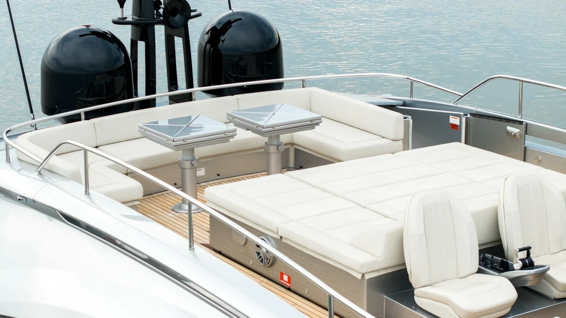 a boat with a black ball on the front aboard STALLION Yacht for Sale