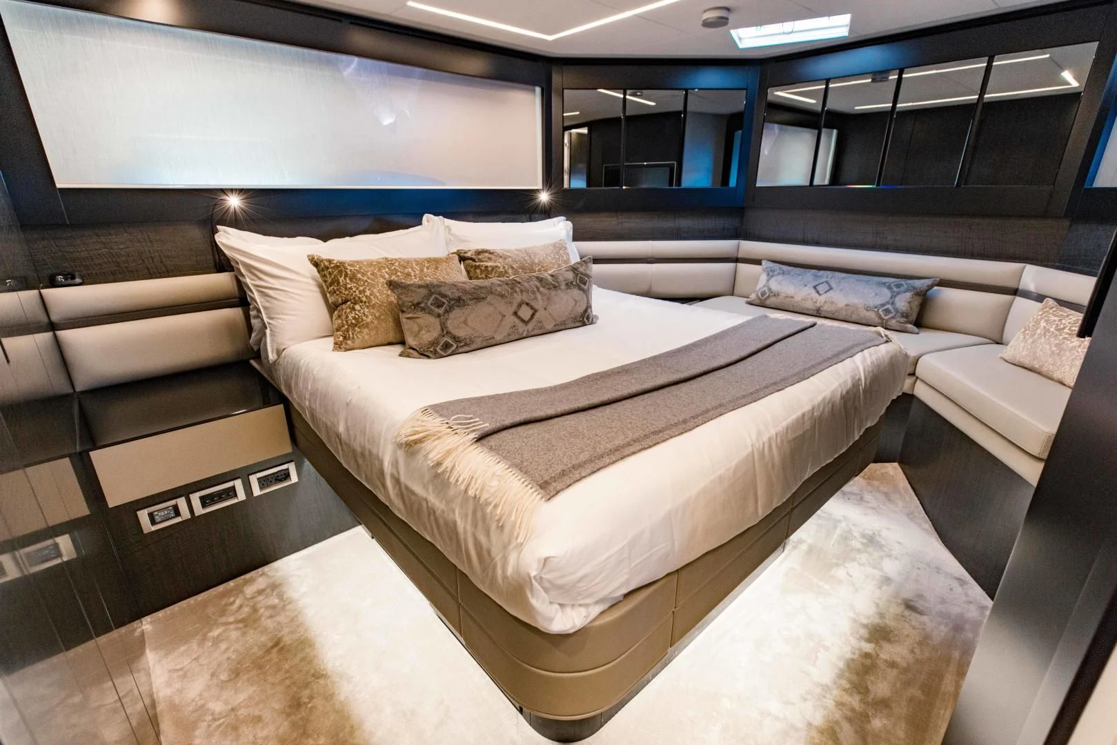 a bed in a room aboard STALLION Yacht for Sale