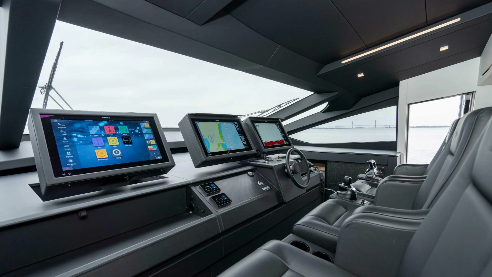 inside of a car with monitors and monitors aboard STALLION Yacht for Sale