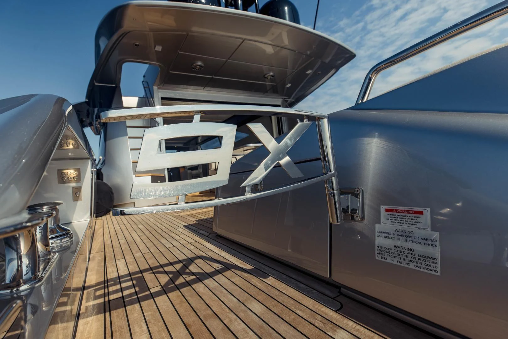 a large metal object with a sign on it aboard STALLION Yacht for Sale